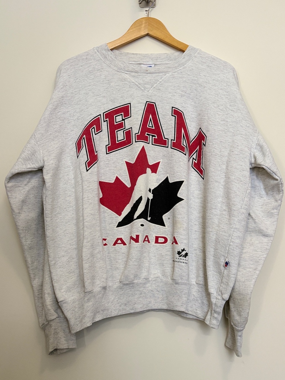 Vintage 90s Bulletin Athletic Team Canada Hockey Crewneck Sweatshirt Large Grey
